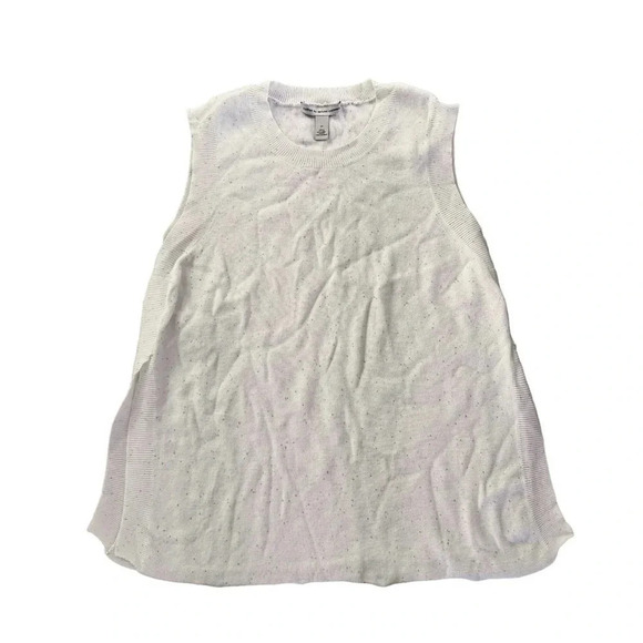 Cotton by Autumn Cashmere White Tank Top Tee Sleeveless Crew Neck Knit Sequins M - Picture 1 of 8